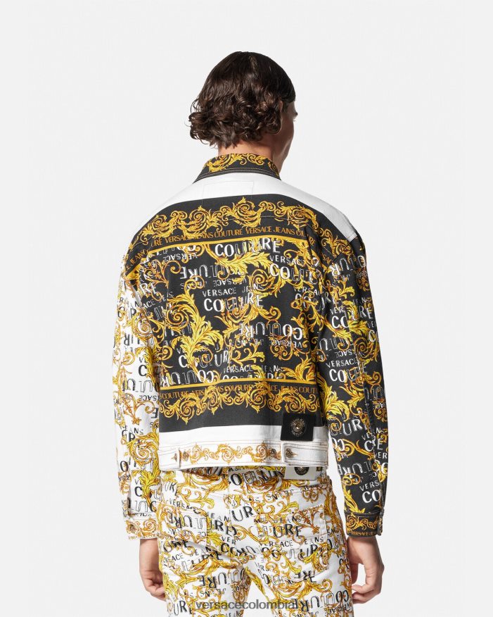hombres chaqueta vaquera de alta costura con logo Versace oro y blanco 2RP40F2416 ropa
