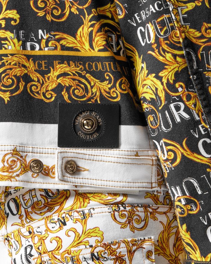 hombres chaqueta vaquera de alta costura con logo Versace oro y blanco 2RP40F2416 ropa