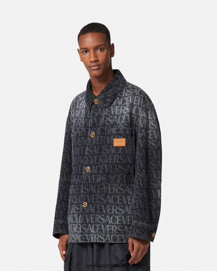 hombres chaqueta vaquera integral Versace negro y estampado 2RP40F1224 ropa