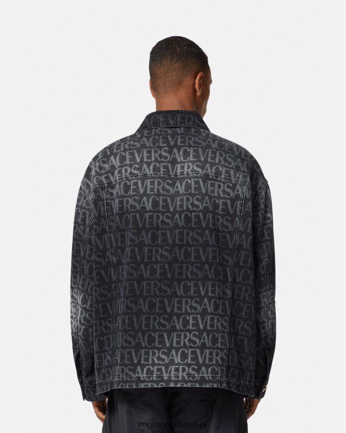 hombres chaqueta vaquera integral Versace negro y estampado 2RP40F1224 ropa