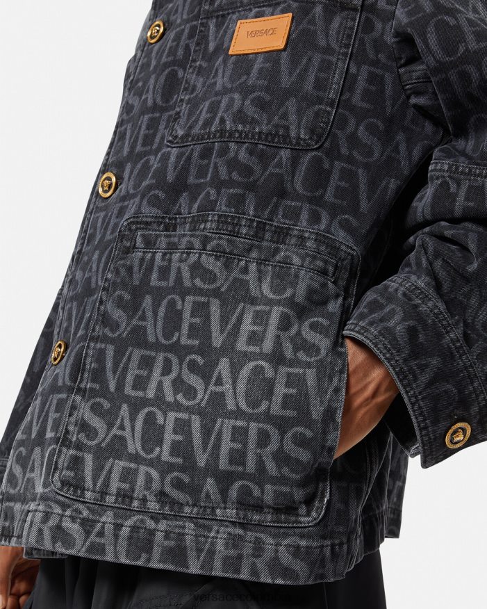 hombres chaqueta vaquera integral Versace negro y estampado 2RP40F1224 ropa