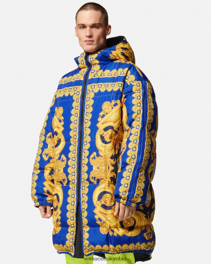 hombres parka acolchada reversible barroco 660 Versace azul y oro 2RP40F1239 ropa