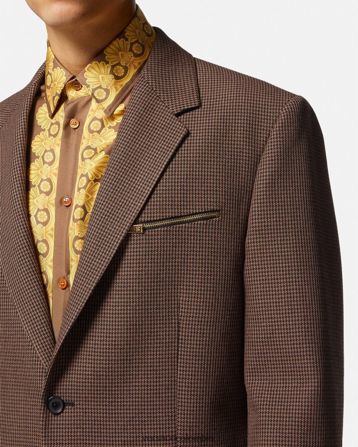 hombres blazer barroco 660 de pata de gallo Versace marrón y dorado 2RP40F1279 ropa