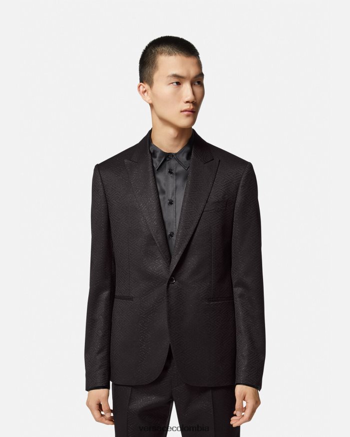 hombres blazer con greca en jacquard Versace negro 2RP40F1277 ropa