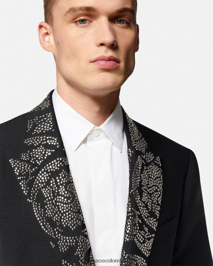 hombres blazer con silueta barroco y tachuelas Versace negro 2RP40F1275 ropa