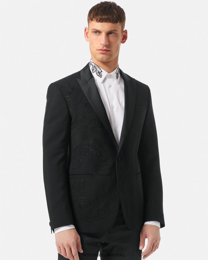 hombres blazer formal con bordado barroco Versace negro 2RP40F1262 ropa