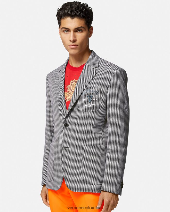 hombres blazer universitario con logo de pata de gallo Versace blanco negro 2RP40F1278 ropa