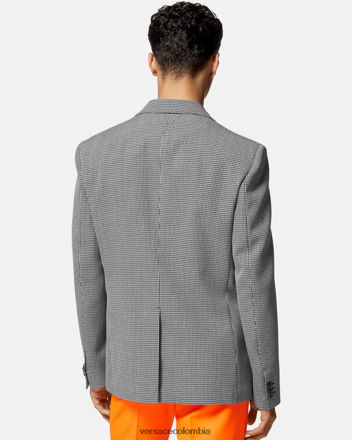 hombres blazer universitario con logo de pata de gallo Versace blanco negro 2RP40F1278 ropa