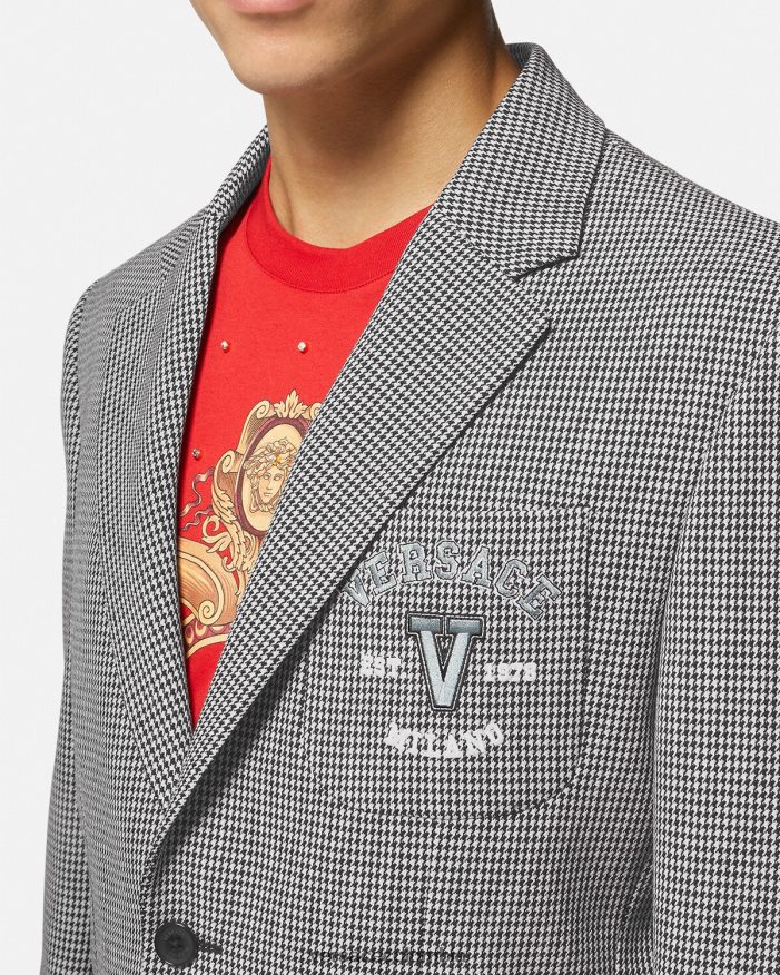 hombres blazer universitario con logo de pata de gallo Versace blanco negro 2RP40F1278 ropa