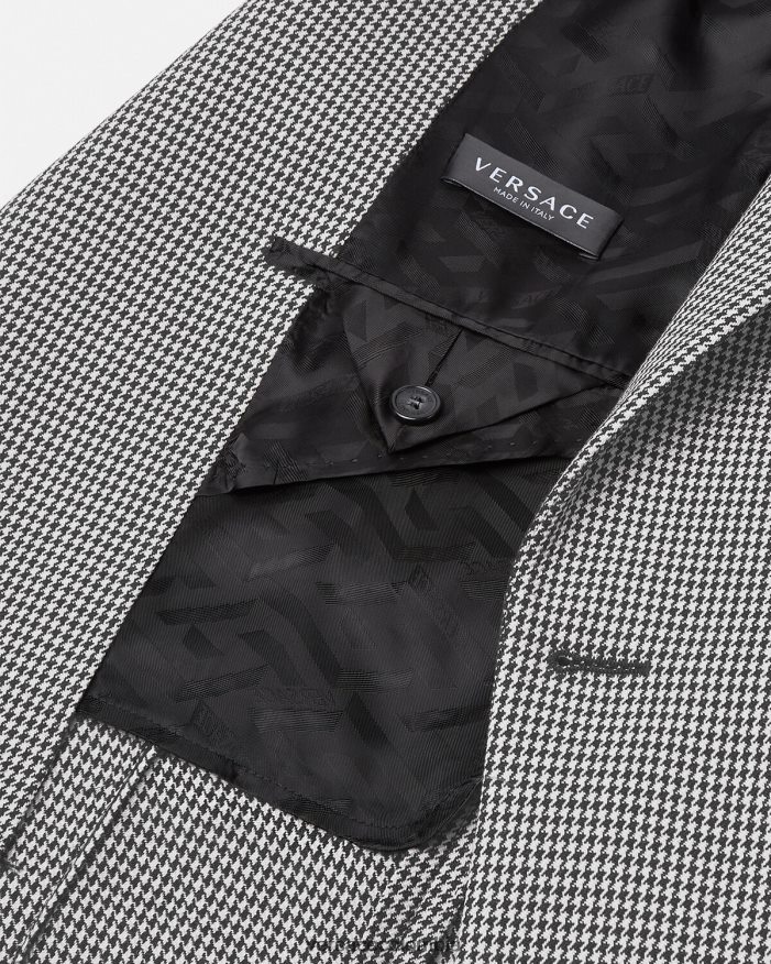 hombres blazer universitario con logo de pata de gallo Versace blanco negro 2RP40F1278 ropa