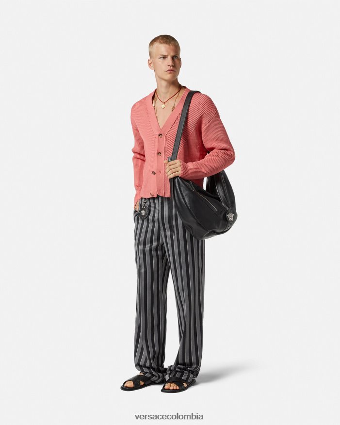 hombres pantalones de lana a rayas Versace gris 2RP40F1269 ropa