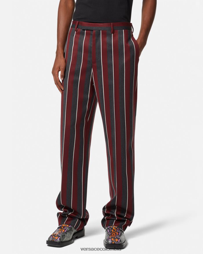 hombres pantalones de lana a rayas Versace rojo y gris 2RP40F1270 ropa