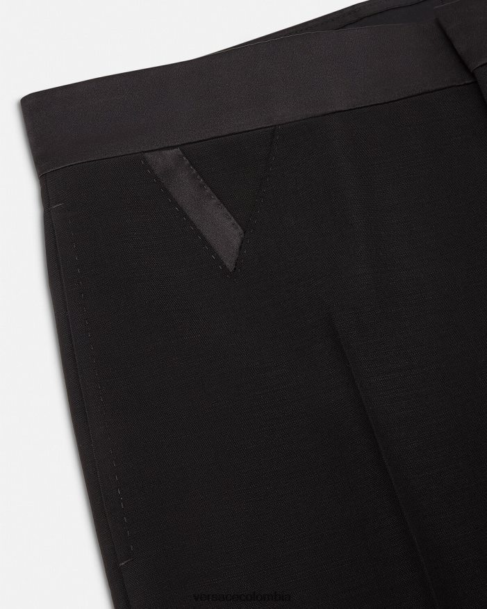 hombres pantalones formales de mezcla de mohair Versace negro 2RP40F1261 ropa