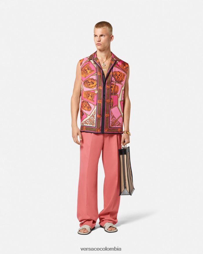 hombres pantalones formales de pierna ancha Versace rosa 2RP40F1274 ropa