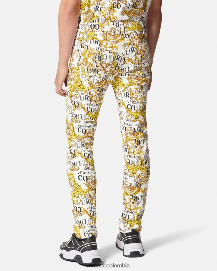 hombres jeans slim con logo de alta costura Versace oro y blanco 2RP40F2428 ropa