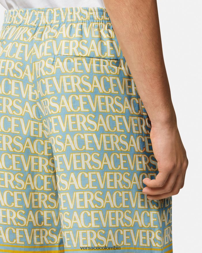 hombres pantalones cortos de lino Versace imprimir 2RP40F1439 ropa