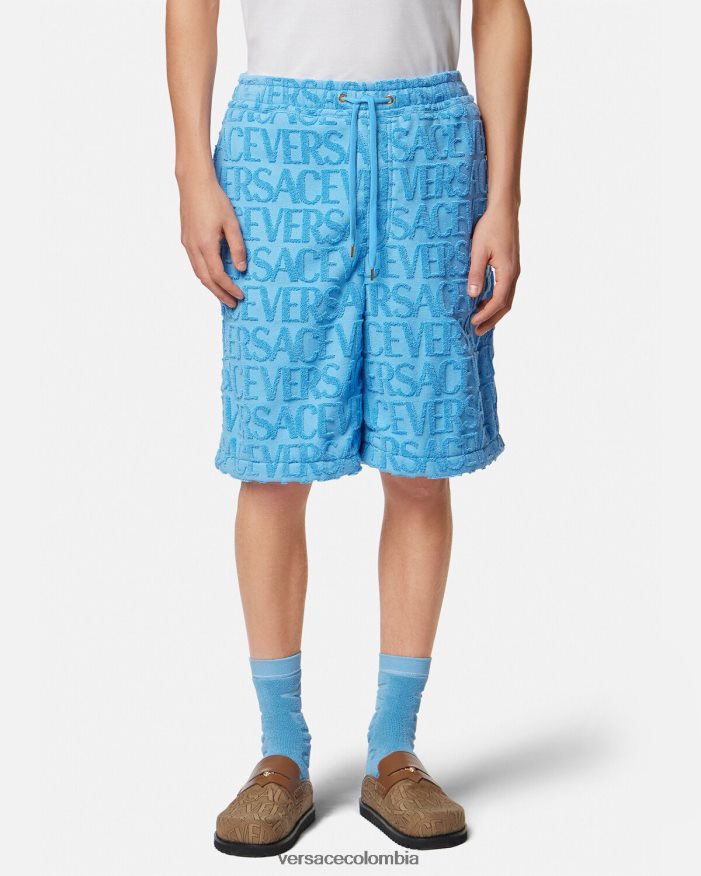 hombres pantalones cortos de toalla Versace azul claro 2RP40F1429 ropa