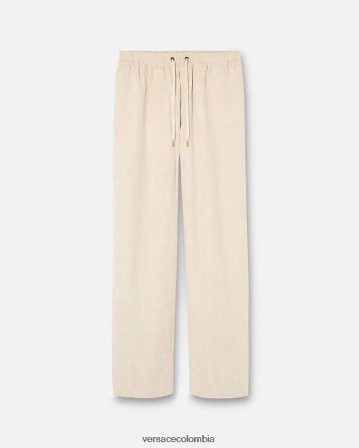 hombres pantalones de cambray con silueta barroca Versace beige 2RP40F1442 ropa