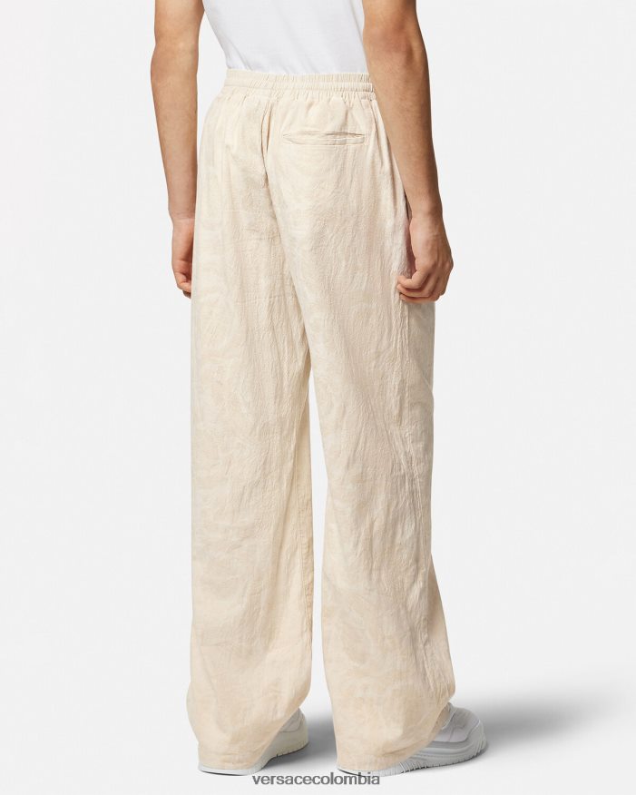 hombres pantalones de cambray con silueta barroca Versace beige 2RP40F1442 ropa