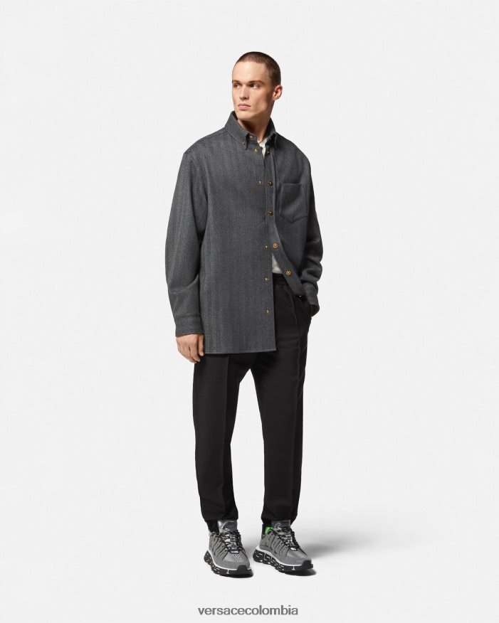 hombres pantalones jogger de mezcla de mohair Versace negro 2RP40F1450 ropa