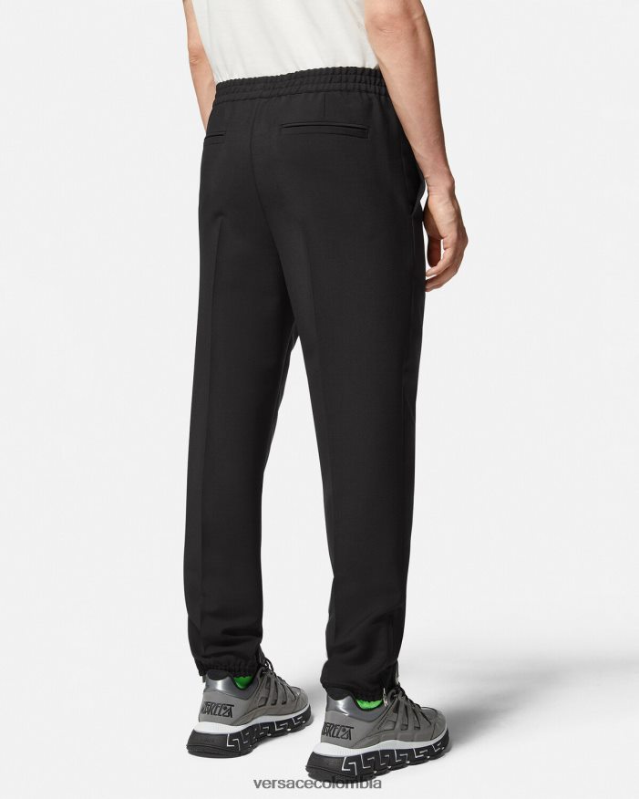 hombres pantalones jogger de mezcla de mohair Versace negro 2RP40F1450 ropa
