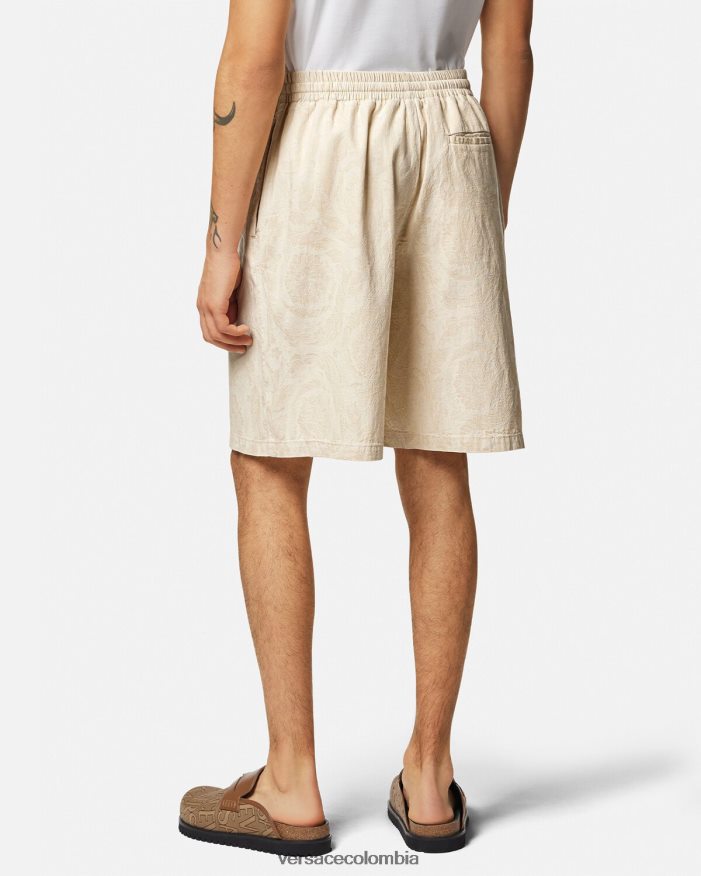 hombres shorts de cambray con silueta barroca Versace beige 2RP40F1441 ropa