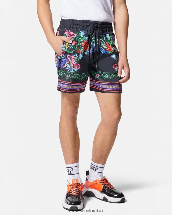 hombres shorts de jardín con emblema en V Versace oro negro 2RP40F2435 ropa
