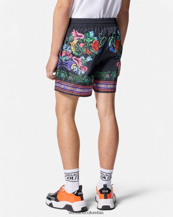 hombres shorts de jardín con emblema en V Versace oro negro 2RP40F2435 ropa
