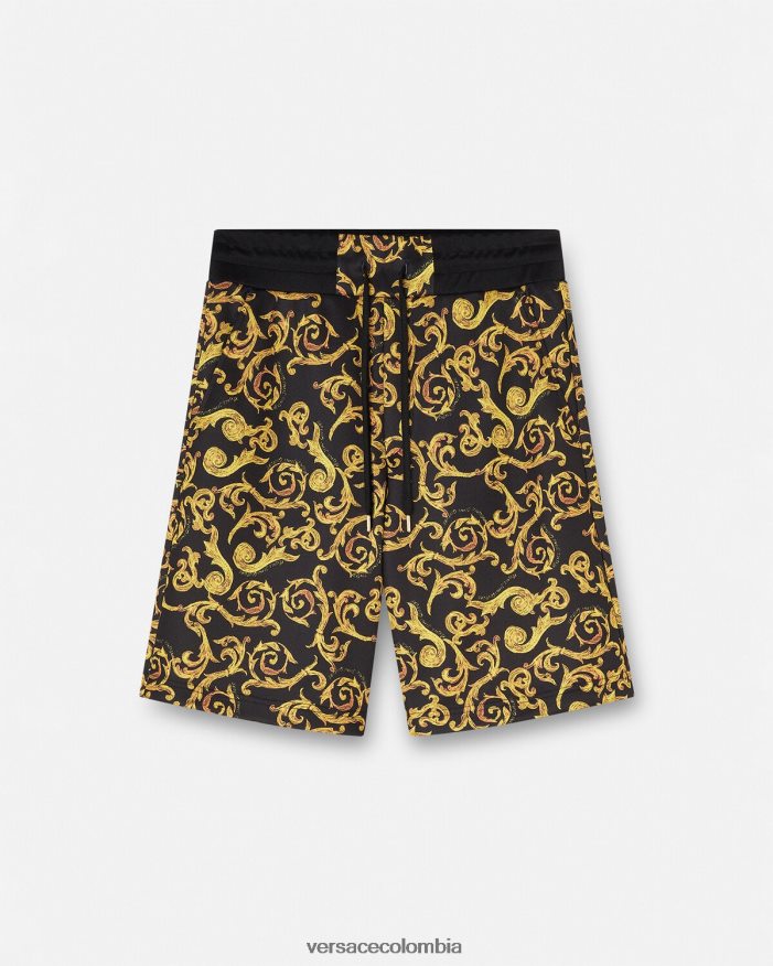 hombres shorts deportivos de alta costura Sketch Versace oro negro 2RP40F2382 ropa