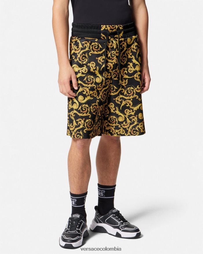 hombres shorts deportivos de alta costura Sketch Versace oro negro 2RP40F2382 ropa