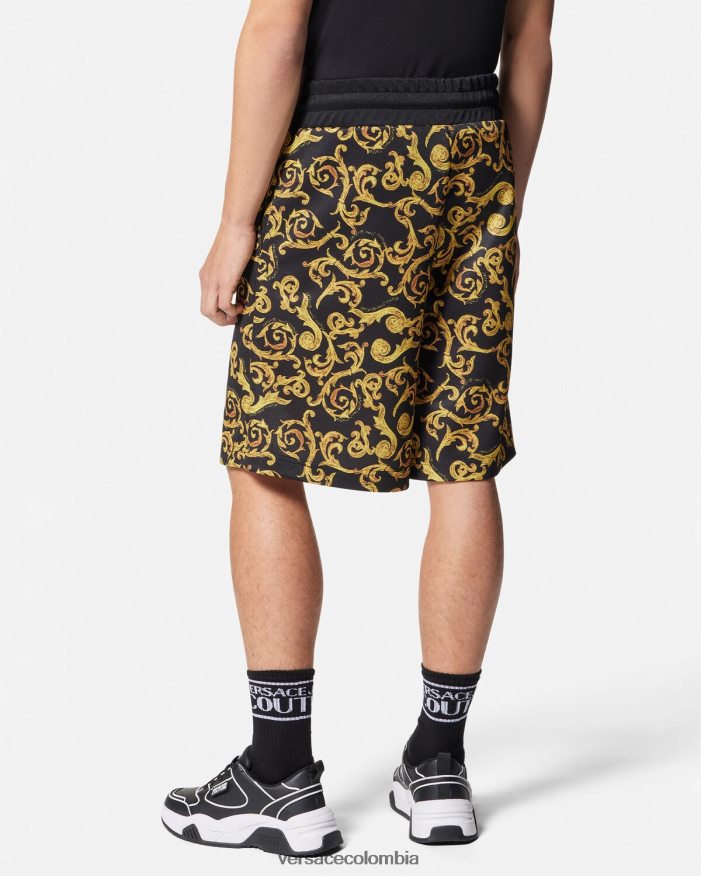 hombres shorts deportivos de alta costura Sketch Versace oro negro 2RP40F2382 ropa