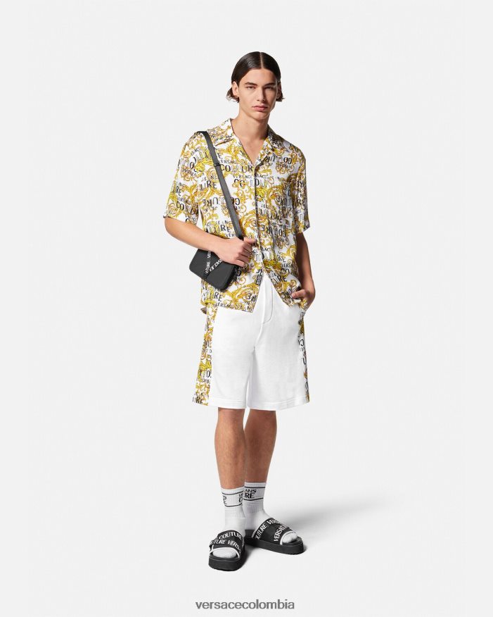hombres shorts deportivos de alta costura con logo Versace oro y blanco 2RP40F2424 ropa