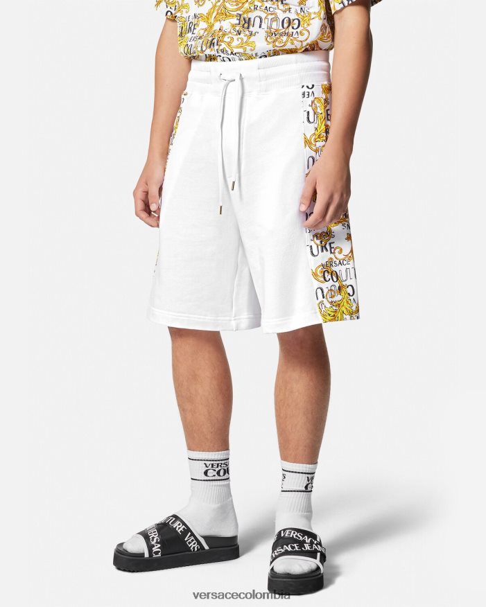hombres shorts deportivos de alta costura con logo Versace oro y blanco 2RP40F2424 ropa