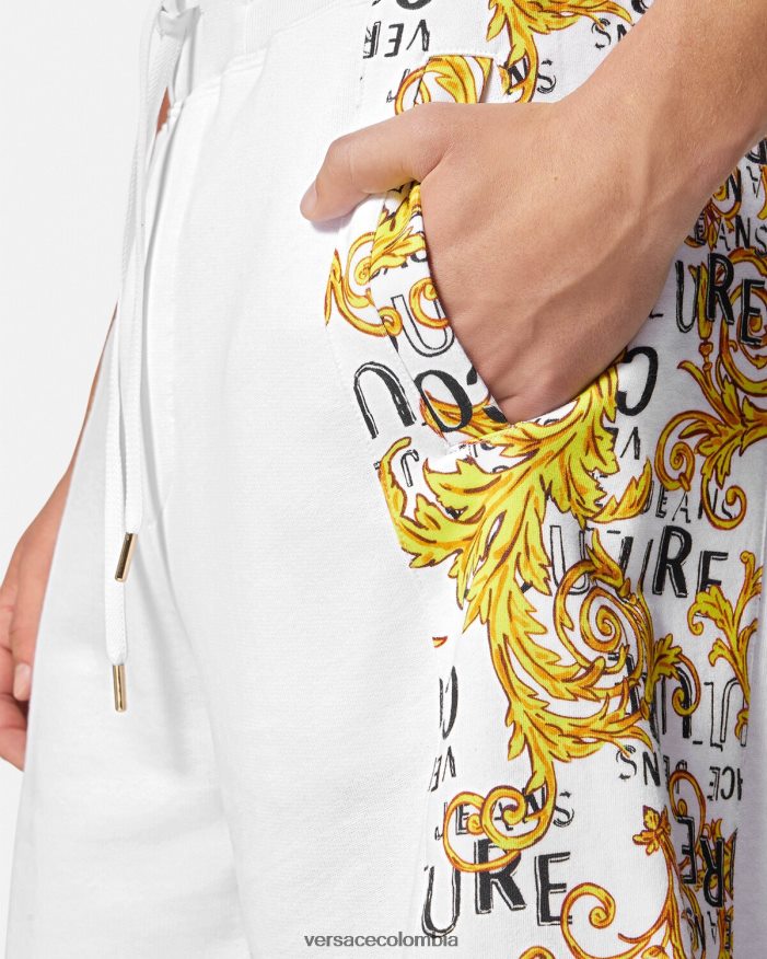 hombres shorts deportivos de alta costura con logo Versace oro y blanco 2RP40F2424 ropa