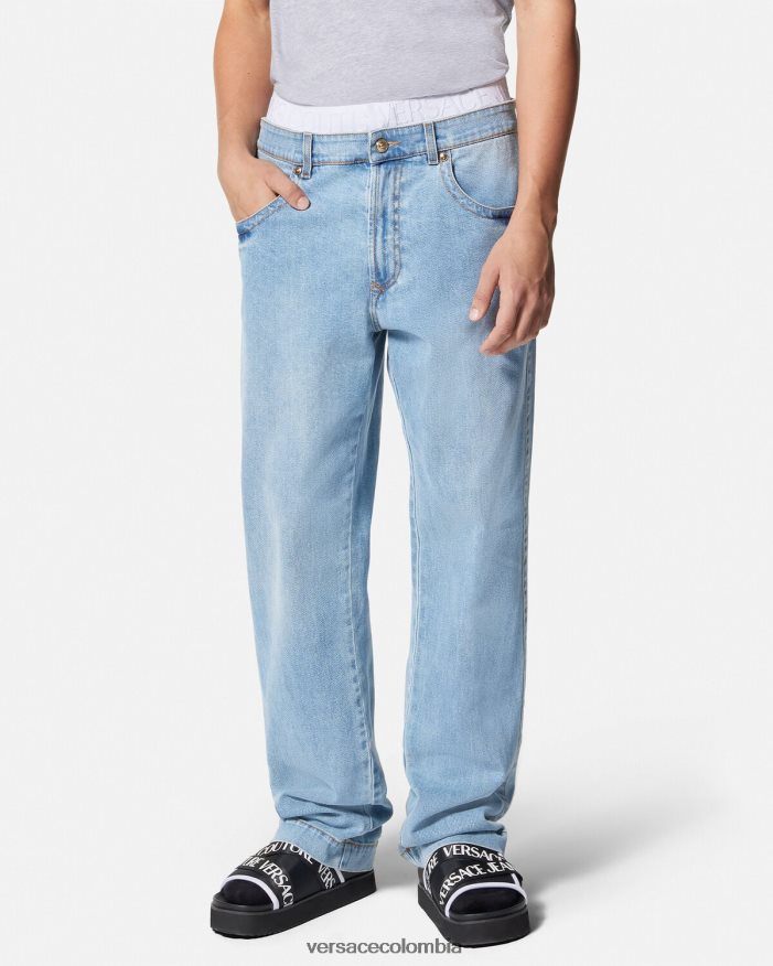 hombres vaqueros con logo en la cinturilla Versace azul 2RP40F2420 ropa