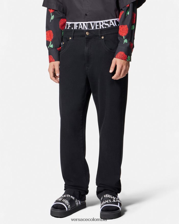 hombres vaqueros con logo en la cinturilla Versace negro 2RP40F2365 ropa