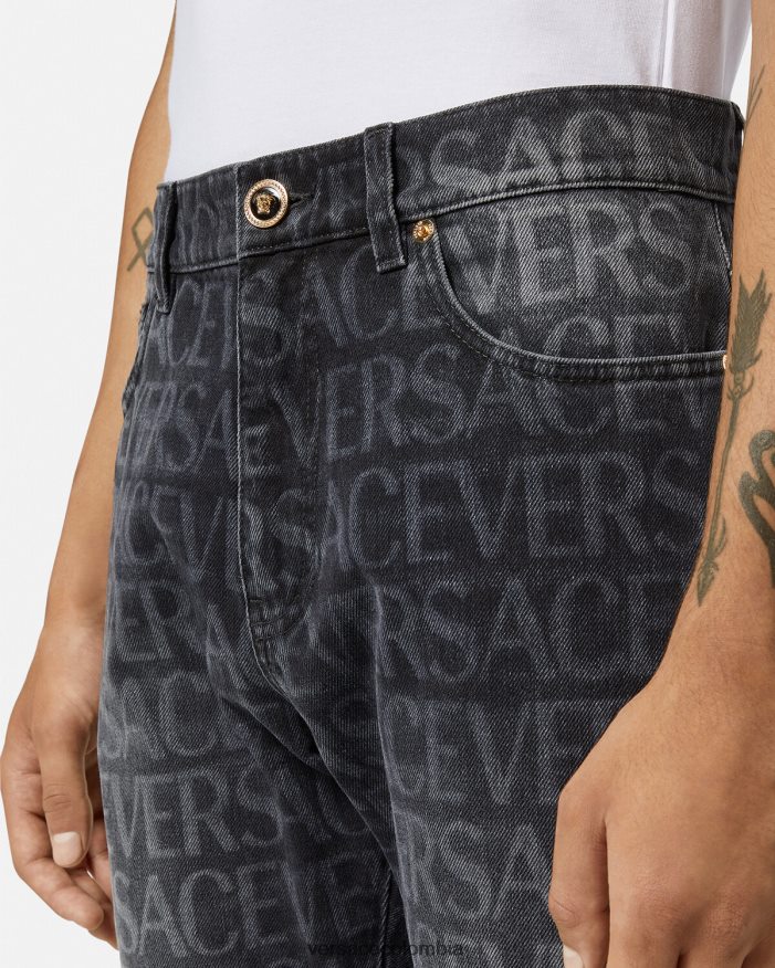 hombres vaqueros por toda la prenda Versace negro y estampado 2RP40F1446 ropa