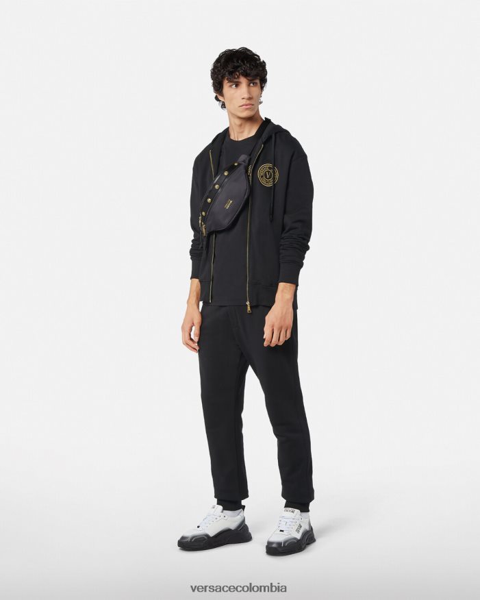 hombres pantalones deportivos con emblema en V Versace oro negro 2RP40F2436 ropa
