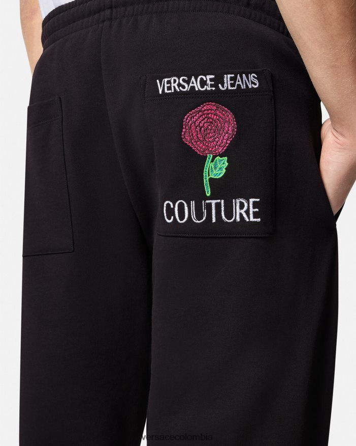 hombres pantalones deportivos con logo y rosas Versace negro 2RP40F2381 ropa