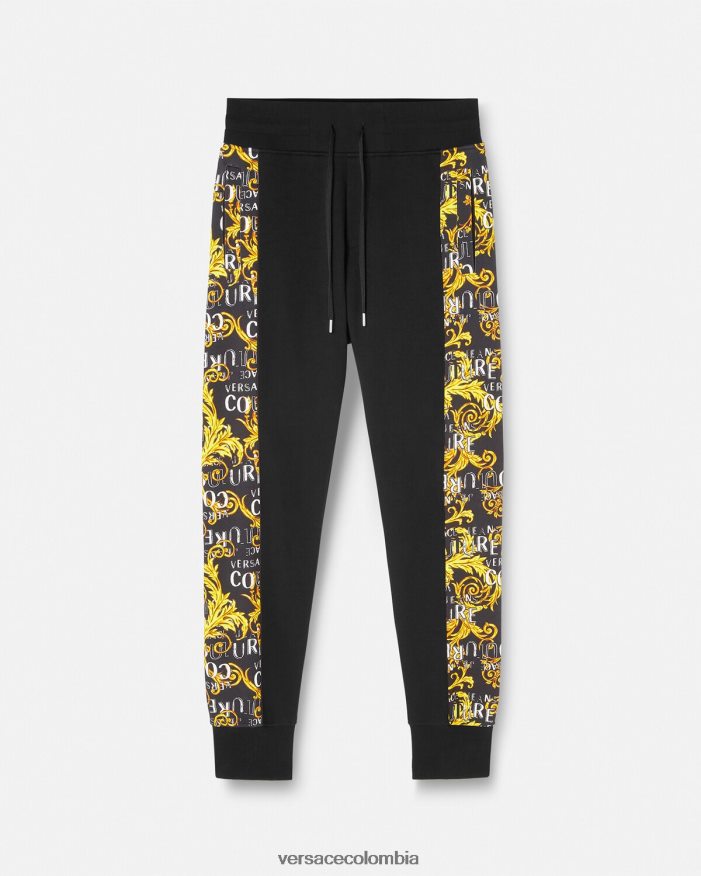 hombres pantalones deportivos de alta costura con logo Versace oro negro 2RP40F2427 ropa