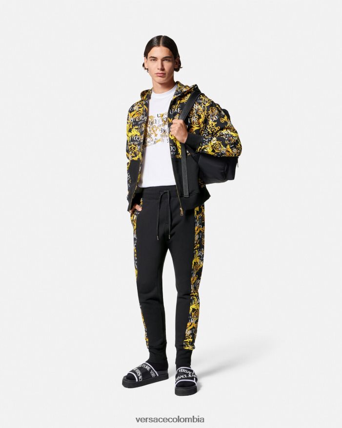 hombres pantalones deportivos de alta costura con logo Versace oro negro 2RP40F2427 ropa