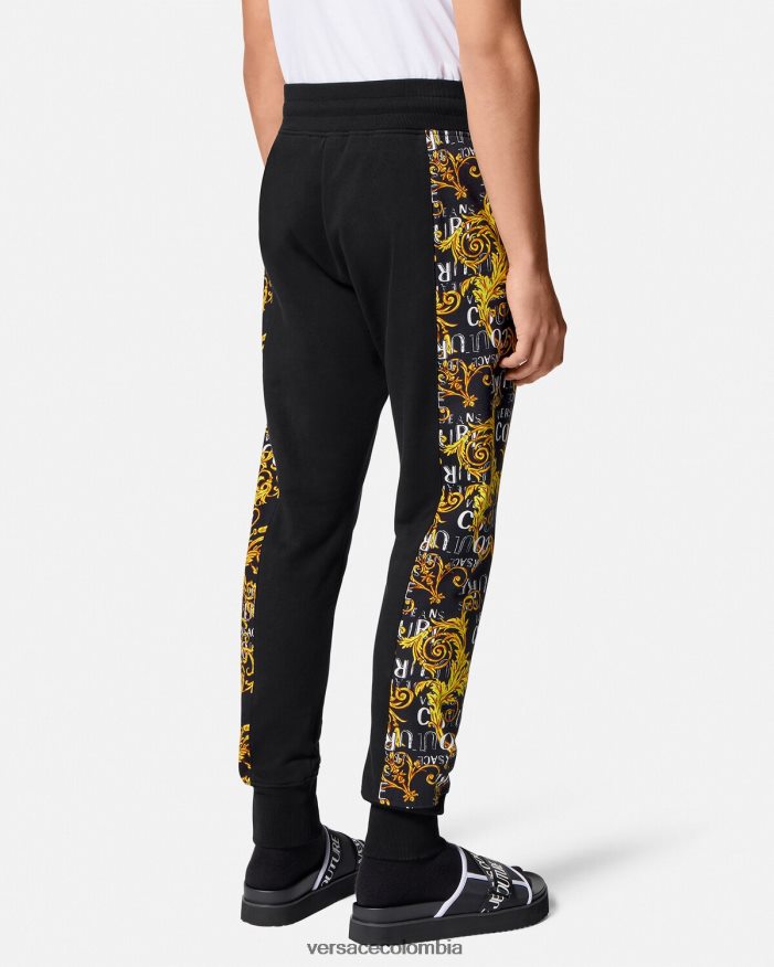 hombres pantalones deportivos de alta costura con logo Versace oro negro 2RP40F2427 ropa