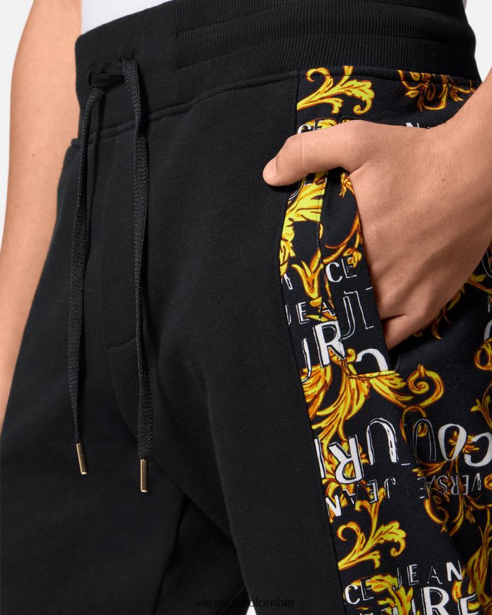 hombres pantalones deportivos de alta costura con logo Versace oro negro 2RP40F2427 ropa