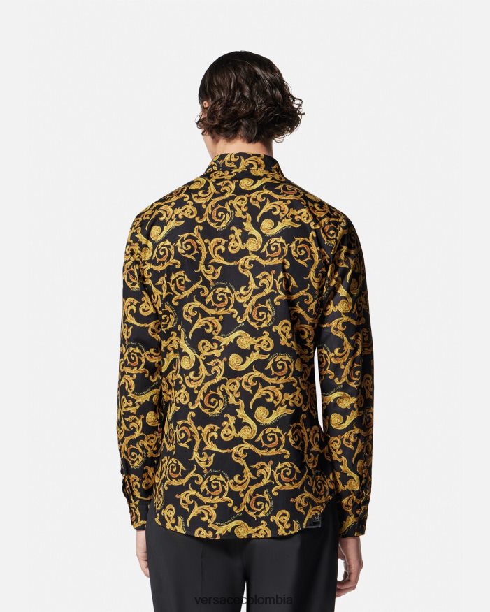 hombres boceto de camisa de alta costura Versace oro negro 2RP40F2376 ropa