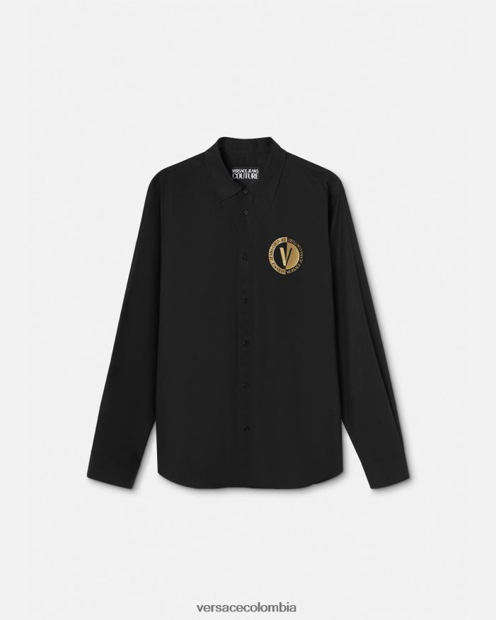 hombres camisa con emblema en V Versace oro negro 2RP40F2402 ropa