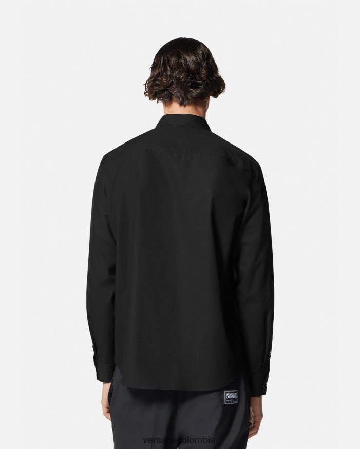 hombres camisa con emblema en V Versace oro negro 2RP40F2402 ropa