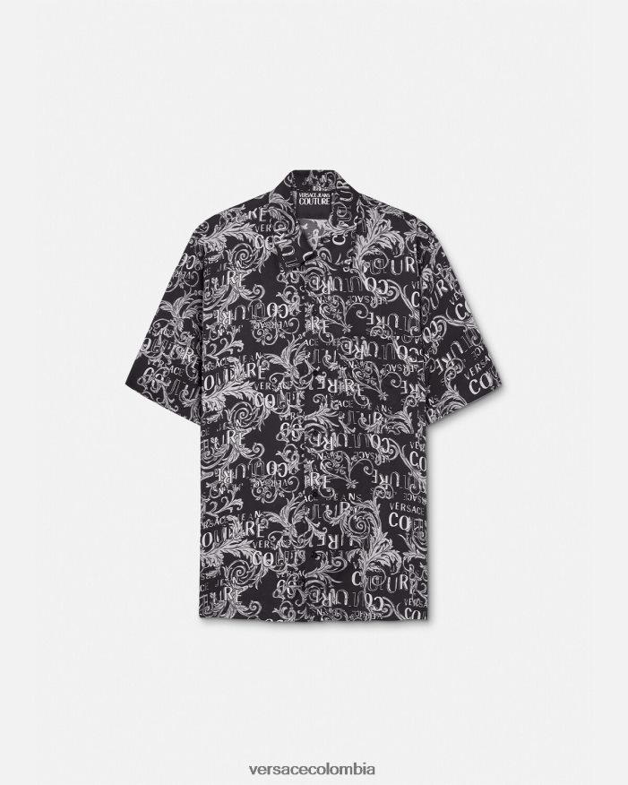 hombres camisa de alta costura con logo Versace negro y estampado 2RP40F2398 ropa