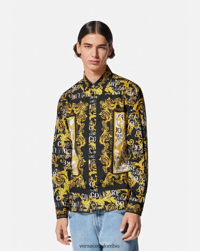 hombres camisa de alta costura con logo Versace oro negro 2RP40F2393 ropa