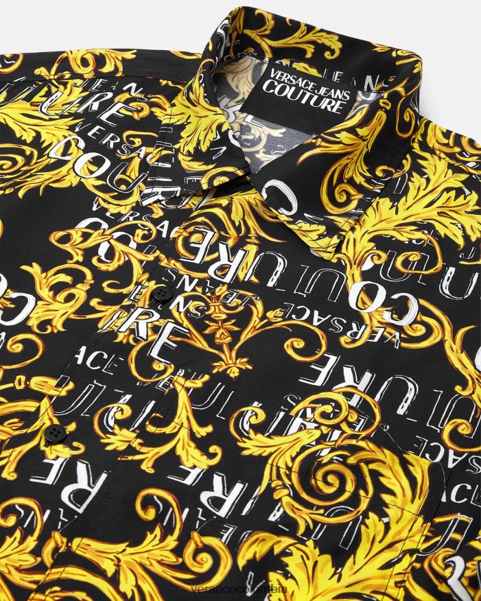 hombres camisa de alta costura con logo Versace oro negro 2RP40F2394 ropa