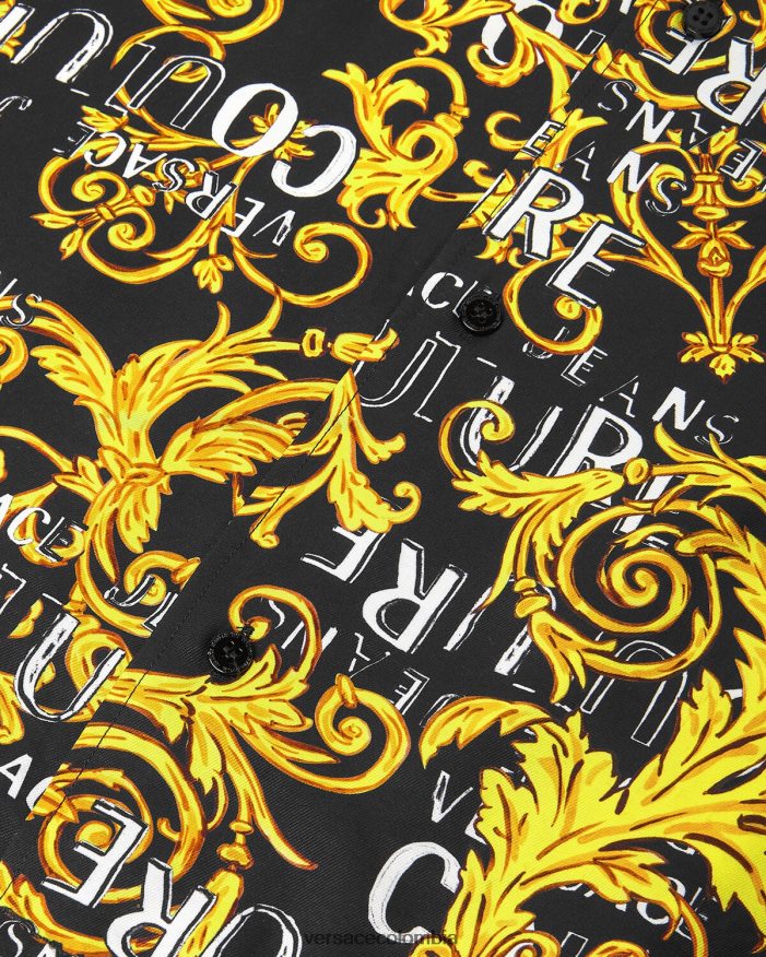 hombres camisa de alta costura con logo Versace oro negro 2RP40F2394 ropa